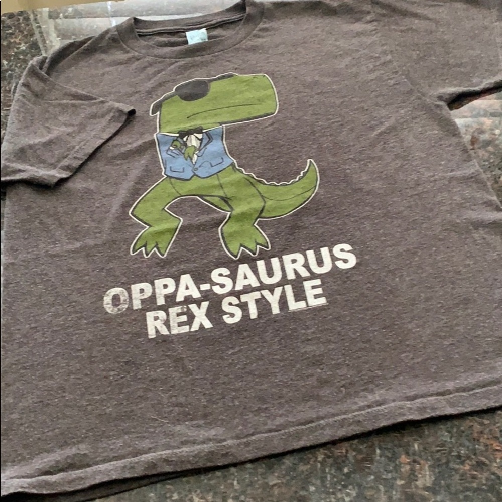 5 for $25 bundle option! 
Oppa-saurus Rex style dancing t-Rex dinosaur shirt